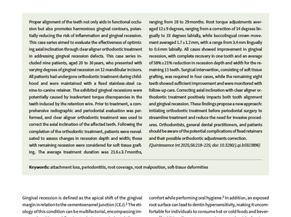 Optimizing Axial Inclination with Clear Aligner Orthodontic Treatment to Address Recession Defects - A Case Series