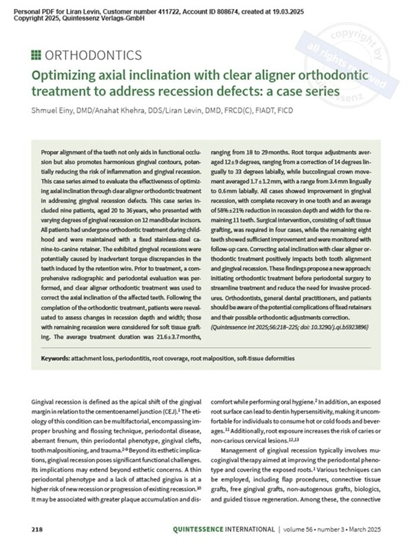 Optimizing Axial Inclination with Clear Aligner Orthodontic Treatment to Address Recession Defects - A Case Series